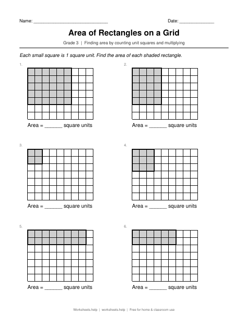 Preview of Area of Rectangles on a Grid worksheet