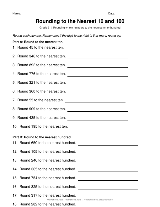 Preview of Rounding to the Nearest 10 and 100 worksheet