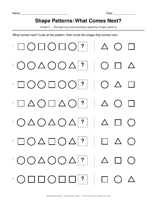 Preview of Shape Patterns: What Comes Next? worksheet